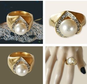 Vintage Faux Pearl and Cubic Zirconia Cocktail Ring SZ 8 3/4